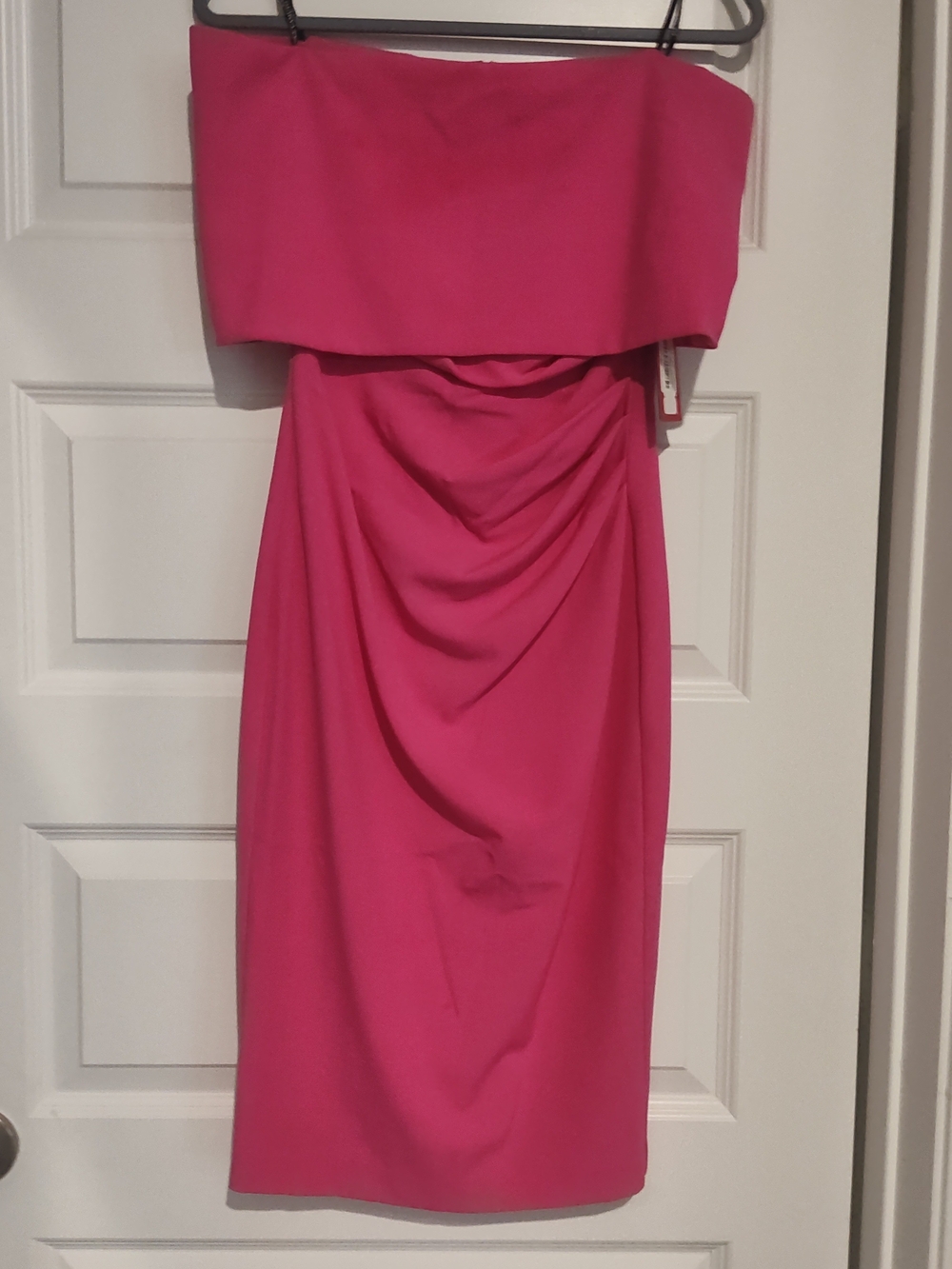 Vince Camuto Strapless Fuchsia Fold-Over Drape Midi Dress